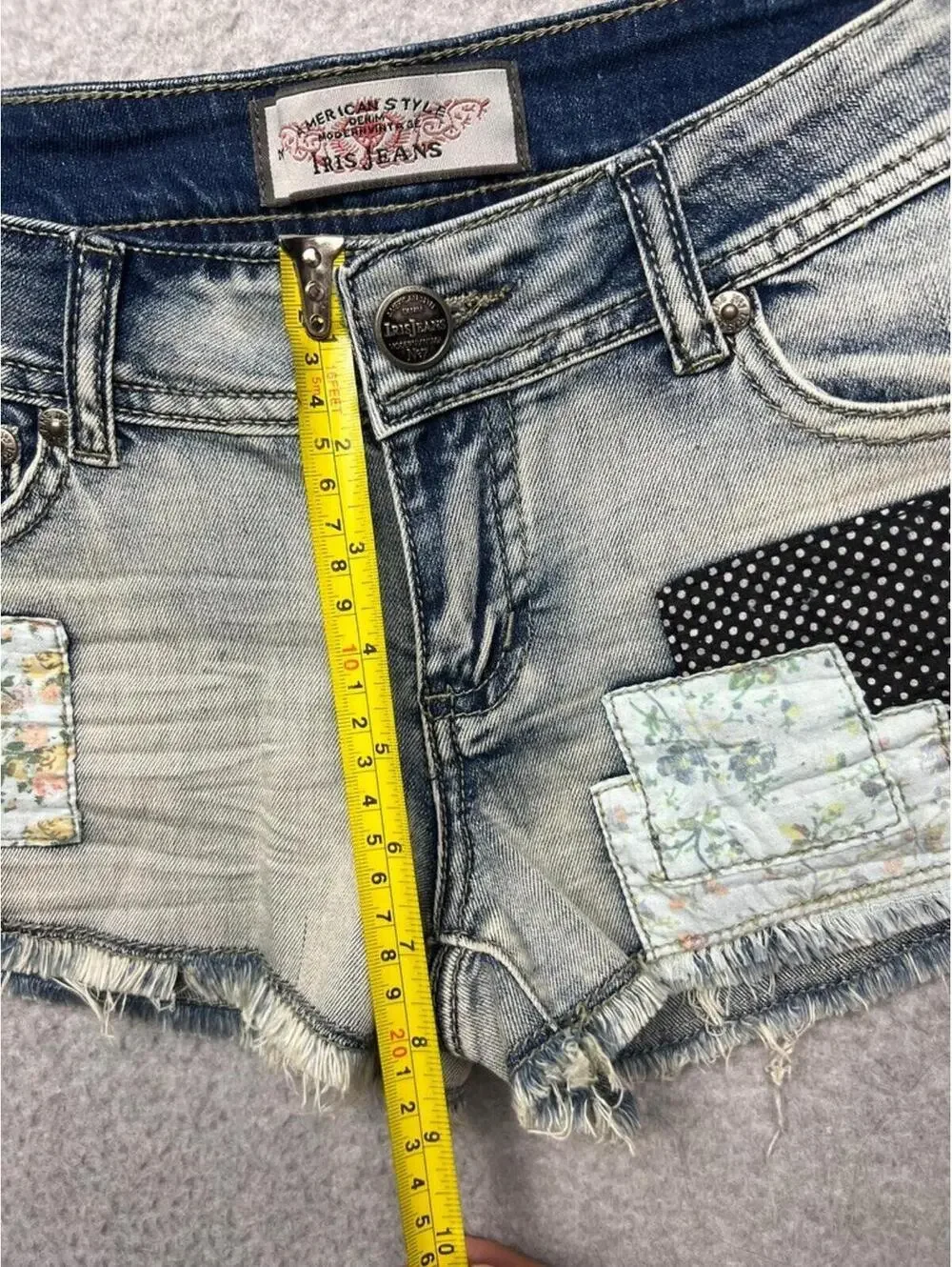 VTG Y2k 90s patchwork Micro Mini Denim Jeans Shorts S Iris Jeans Modern Vintage